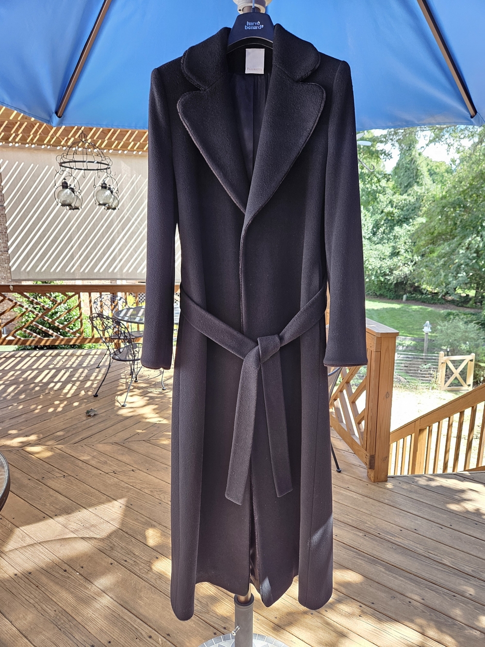 Sophisticated Black Belted Full Length Lambswool Trench Coat
